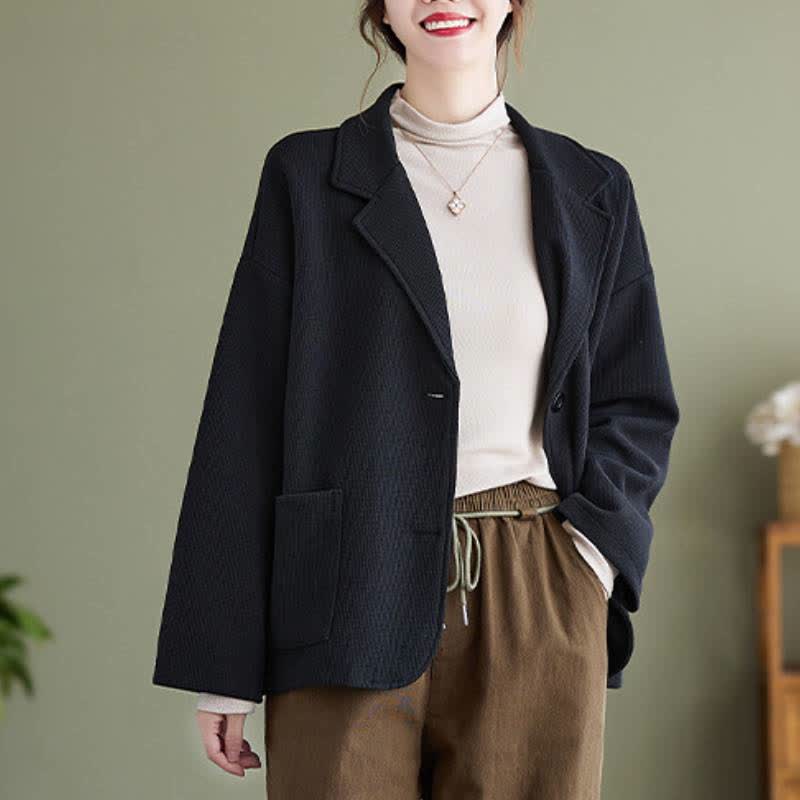 Buddha Stones Fall Vintage Simple Button-Up Solid Women's Jacket With Pockets - image 8