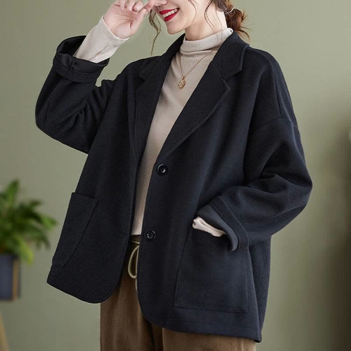 Buddha Stones Fall Vintage Simple Button-Up Solid Women's Jacket With Pockets - image 9