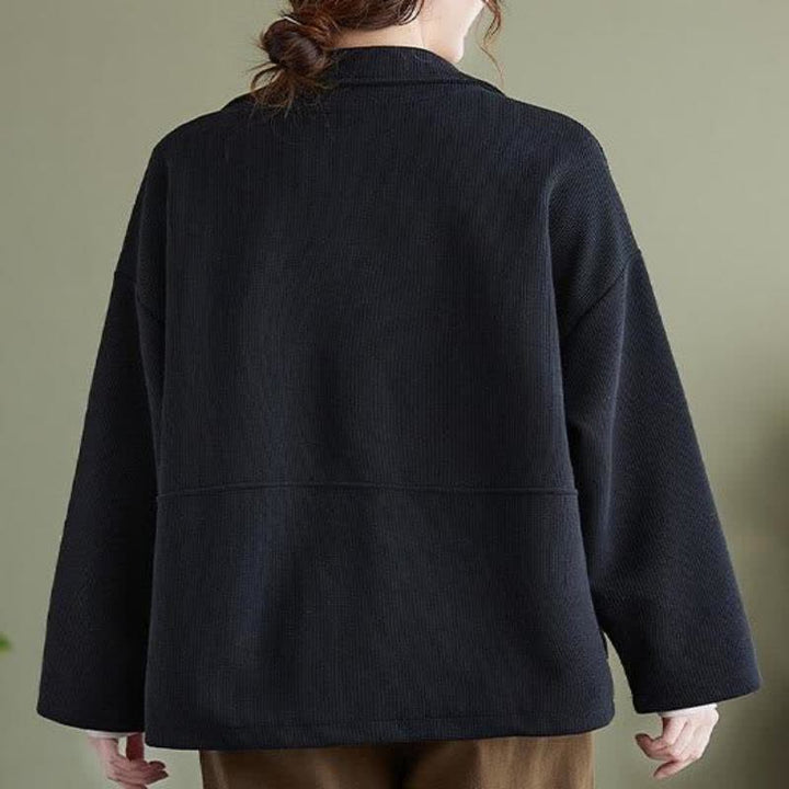 Buddha Stones Fall Vintage Simple Button-Up Solid Women's Jacket With Pockets - image 10