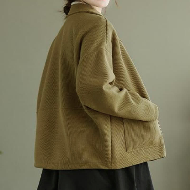 Buddha Stones Fall Vintage Simple Button-Up Solid Women's Jacket With Pockets - image 4