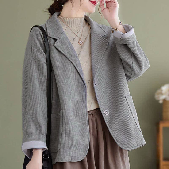 Buddha Stones Fall Vintage Simple Button-Up Solid Women's Jacket With Pockets - image 13