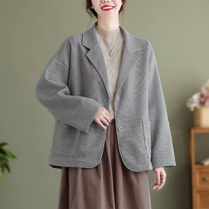 Buddha Stones Fall Vintage Simple Button-Up Solid Women's Jacket With Pockets - image 14