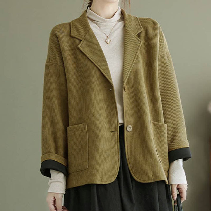 Buddha Stones Fall Vintage Simple Button-Up Solid Women's Jacket With Pockets - image 2