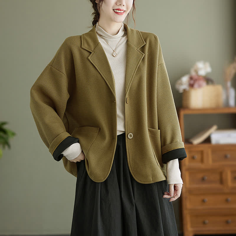 Buddha Stones Fall Vintage Simple Button-Up Solid Women's Jacket With Pockets - DarkKhaki - US8-10, UK/AU12-14, EU40-42 (XL) - image 0