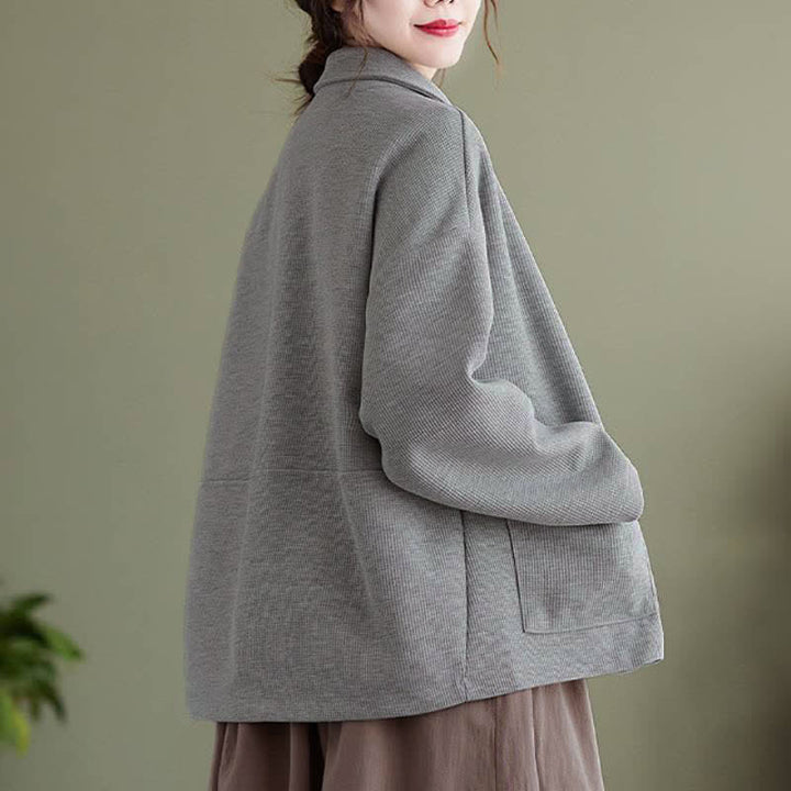 Buddha Stones Fall Vintage Simple Button-Up Solid Women's Jacket With Pockets - image 15