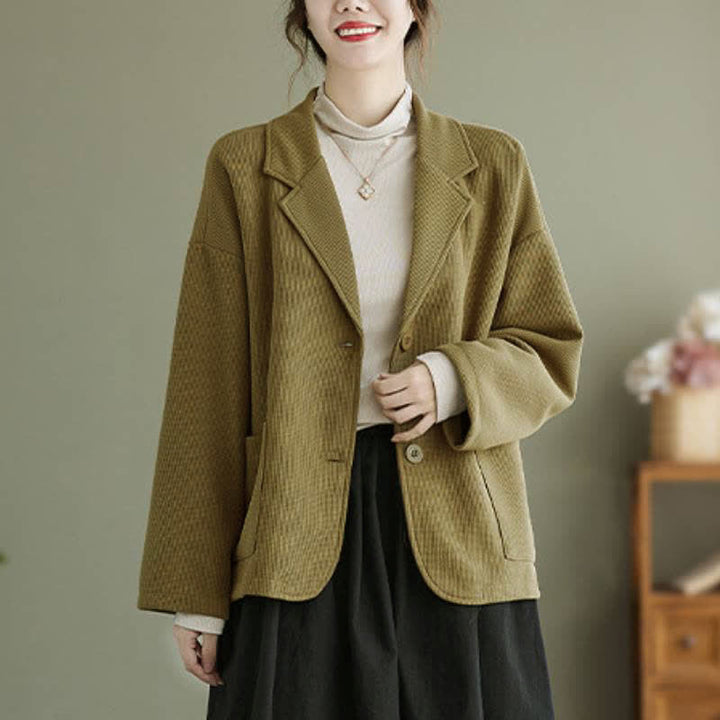 Buddha Stones Fall Vintage Simple Button-Up Solid Women's Jacket With Pockets - image 6