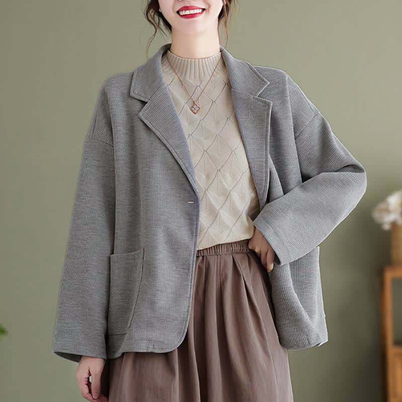 Buddha Stones Fall Vintage Simple Button-Up Solid Women's Jacket With Pockets - Silver - US8-10, UK/AU12-14, EU40-42 (XL) - image 12