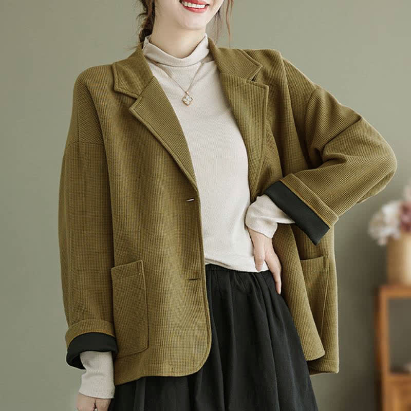 Buddha Stones Fall Vintage Simple Button-Up Solid Women's Jacket With Pockets - image 3