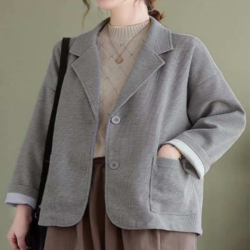 Buddha Stones Fall Vintage Simple Button-Up Solid Women's Jacket With Pockets - image 16