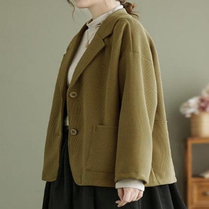 Buddha Stones Fall Vintage Simple Button-Up Solid Women's Jacket With Pockets - image 5