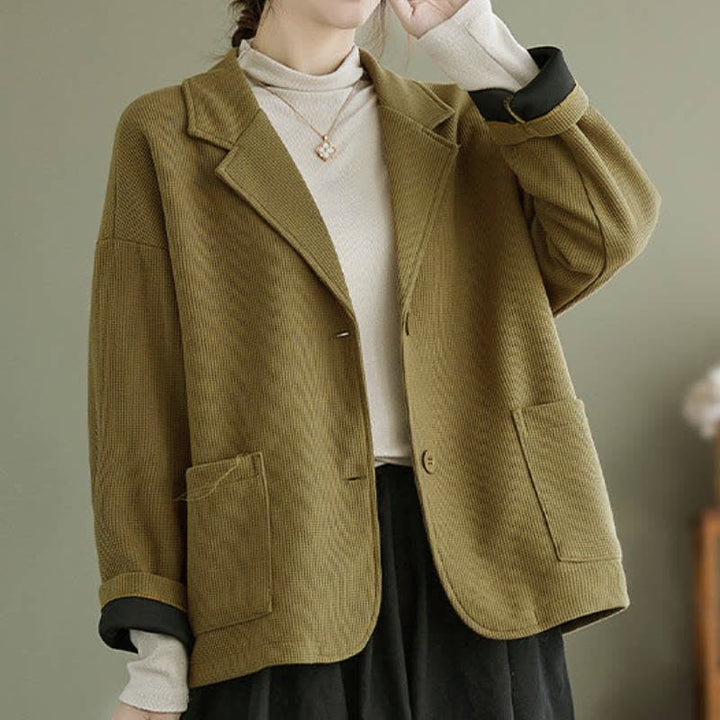 Buddha Stones Fall Vintage Simple Button-Up Solid Women's Jacket With Pockets - image 1