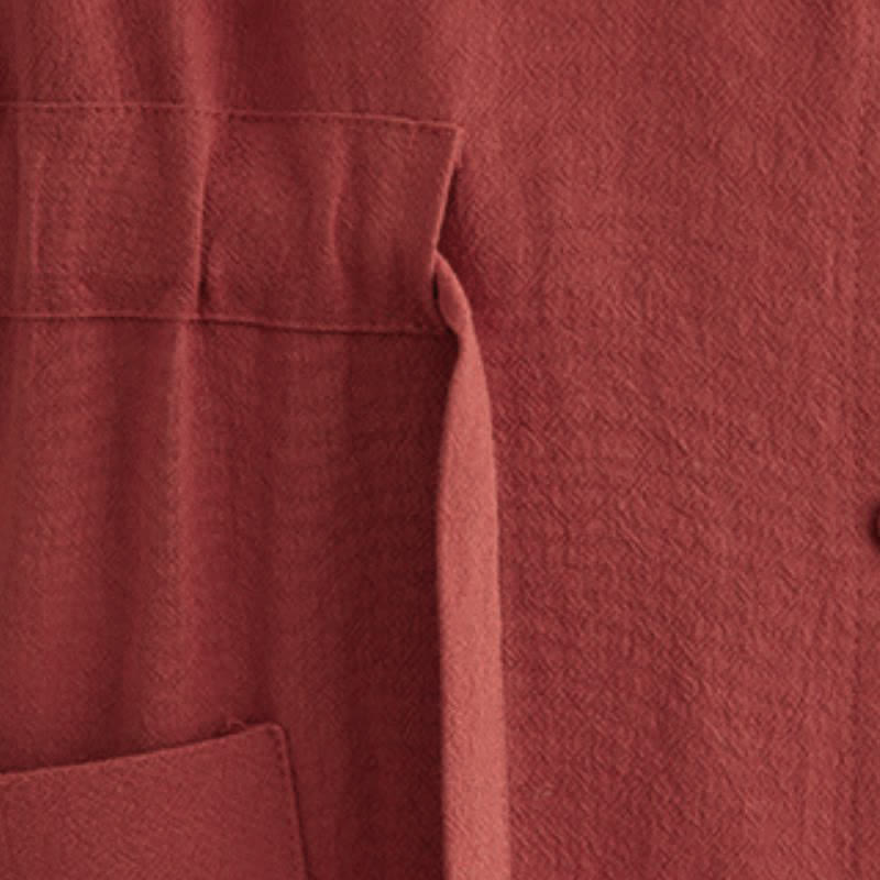Buddha Stones Fall Casual Vintage Mandarin Collar Button-Up Solid Lace-up Women's Long Sleeve Dress With Pockets - image 17