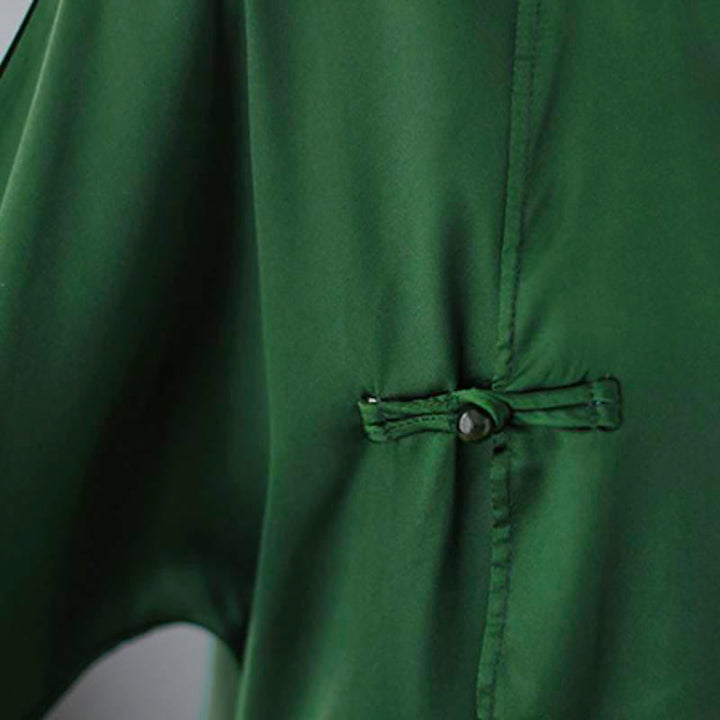 Buddha Stones Spring Elegant Tang Style Frog Button Solid Green Women's Long Sleeve Shirts - image 6
