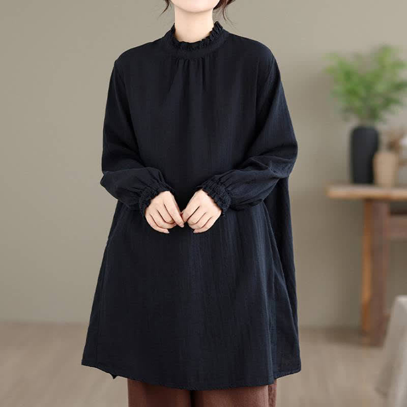 Buddha Stones Spring Fall Casual Vintage Button-Up Solid Tunic Women's Long Sleeve Shirts With Pocket - image 13