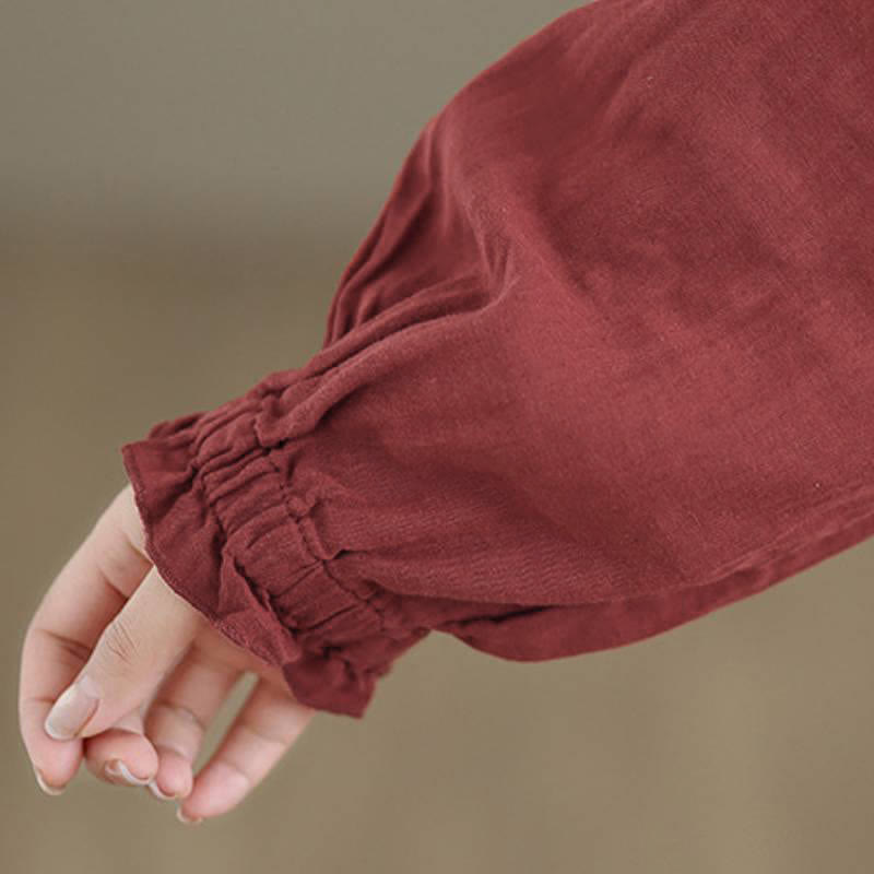 Buddha Stones Spring Fall Casual Vintage Button-Up Solid Tunic Women's Long Sleeve Shirts With Pocket - image 11