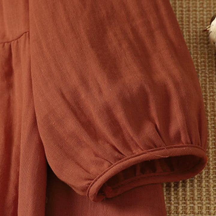 Buddha Stones Fall Vintage Boho Solid V-Neck Women's Long Sleeve Dress With Pocket - image 6