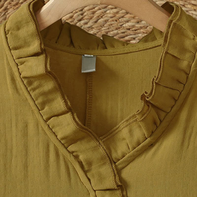 Buddha Stones Fall Vintage Boho Solid V-Neck Women's Long Sleeve Dress With Pocket - image 10