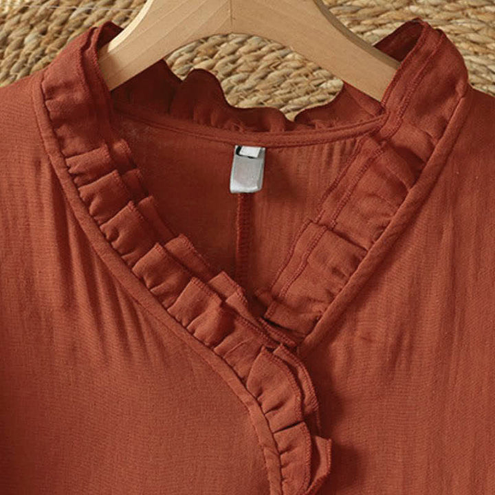 Buddha Stones Fall Vintage Boho Solid V-Neck Women's Long Sleeve Dress With Pocket - image 3