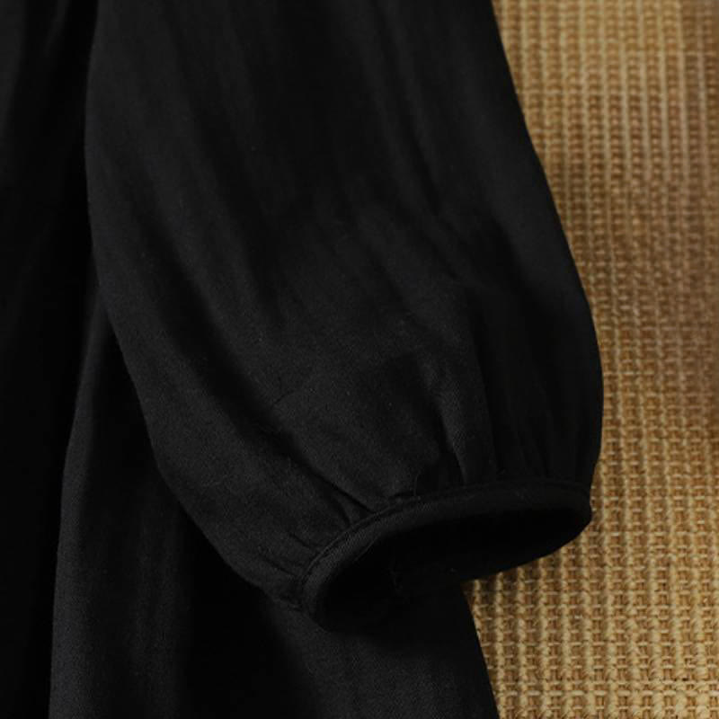 Buddha Stones Fall Vintage Boho Solid V-Neck Women's Long Sleeve Dress With Pocket - image 14