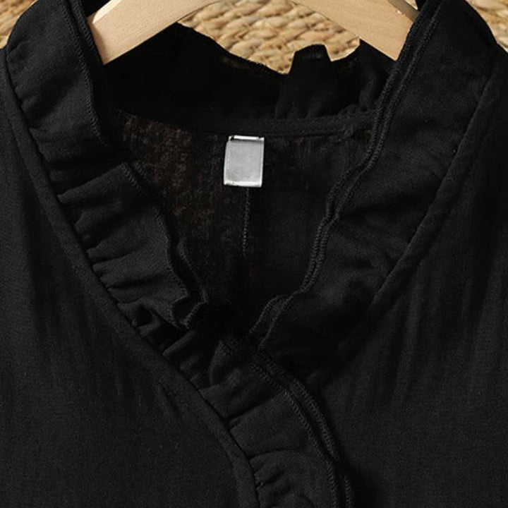 Buddha Stones Fall Vintage Boho Solid V-Neck Women's Long Sleeve Dress With Pocket - image 13