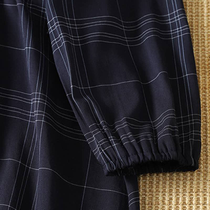Buddha Stones Spring Fall Casual Vintage MidnightBlue Plaid Women's Long Sleeve Dress - image 7