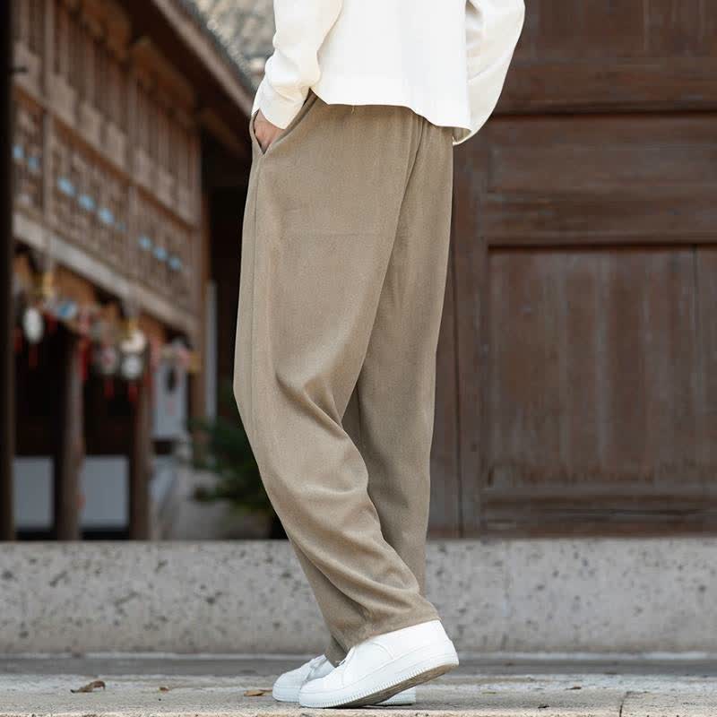 Buddha Stones Fall Winter Casual Minimalist Drawstring Solid Ankle Pants Corduroy Men's Tapered Pants With Pocket - image 4