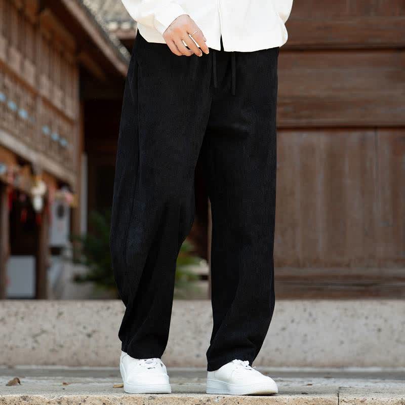 Buddha Stones Fall Winter Casual Minimalist Drawstring Solid Ankle Pants Corduroy Men's Tapered Pants With Pocket - image 9