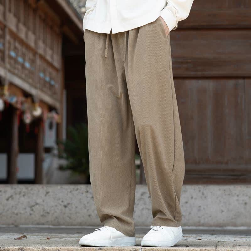 Buddha Stones Fall Winter Casual Minimalist Drawstring Solid Ankle Pants Corduroy Men's Tapered Pants With Pocket - image 1