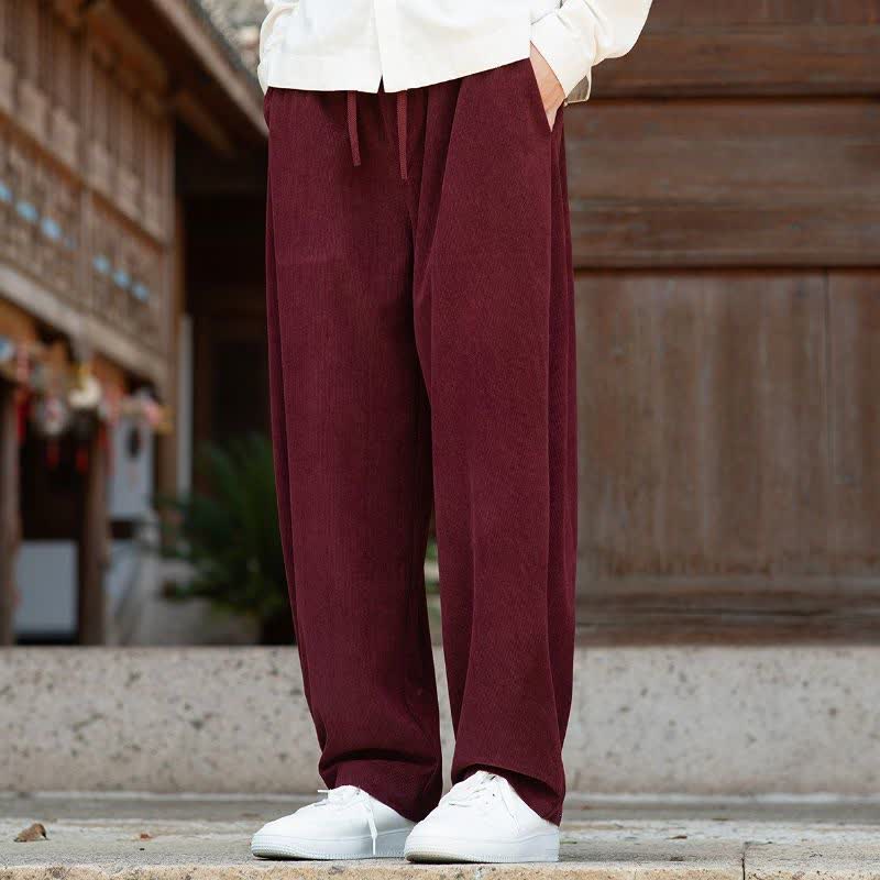 Buddha Stones Fall Winter Casual Minimalist Drawstring Solid Ankle Pants Corduroy Men's Tapered Pants With Pocket - image 15