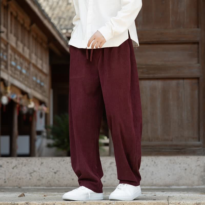 Buddha Stones Fall Winter Casual Minimalist Drawstring Solid Ankle Pants Corduroy Men's Tapered Pants With Pocket - image 16