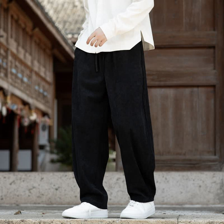 Buddha Stones Fall Winter Casual Minimalist Drawstring Solid Ankle Pants Corduroy Men's Tapered Pants With Pocket - image 10