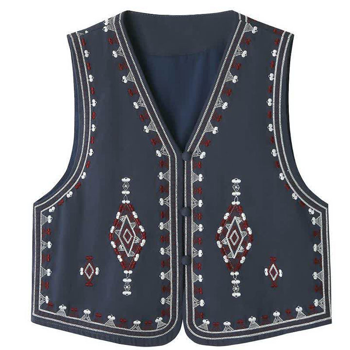 Buddha Stones Summer Boho Vintage Embroidery Geometric Tank Top Women's Sleeveless Shirts - Navy - US8-10, UK/AU12-14, EU40-42 (2XL) - image 11