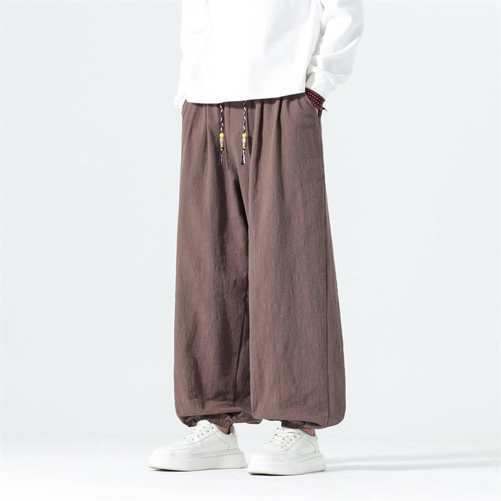 Buddha Stones Spring Summer Casual Minimalist Drawstring Solid Cotton Ankle Pants Men's Tapered Pants With Pockets - image 37