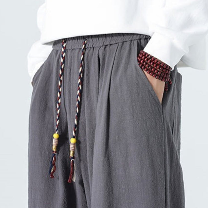 Buddha Stones Spring Summer Casual Minimalist Drawstring Solid Cotton Ankle Pants Men's Tapered Pants With Pockets - image 27