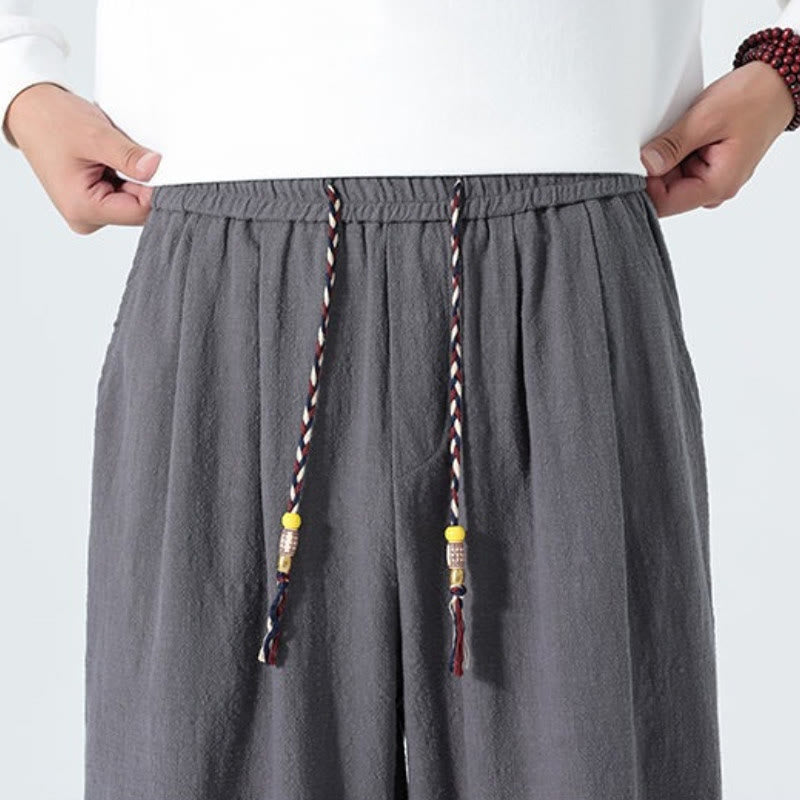 Buddha Stones Spring Summer Casual Minimalist Drawstring Solid Cotton Ankle Pants Men's Tapered Pants With Pockets - image 26