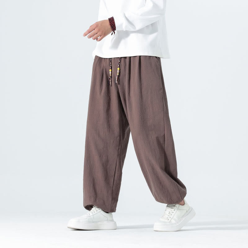 Buddha Stones Spring Summer Casual Minimalist Drawstring Solid Cotton Ankle Pants Men's Tapered Pants With Pockets - image 32