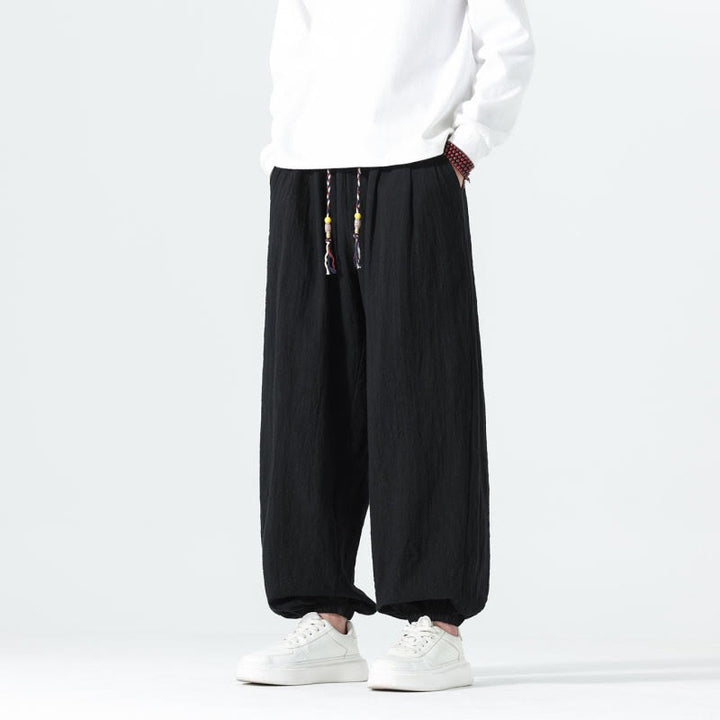 Buddha Stones Spring Summer Casual Minimalist Drawstring Solid Cotton Ankle Pants Men's Tapered Pants With Pockets - image 14