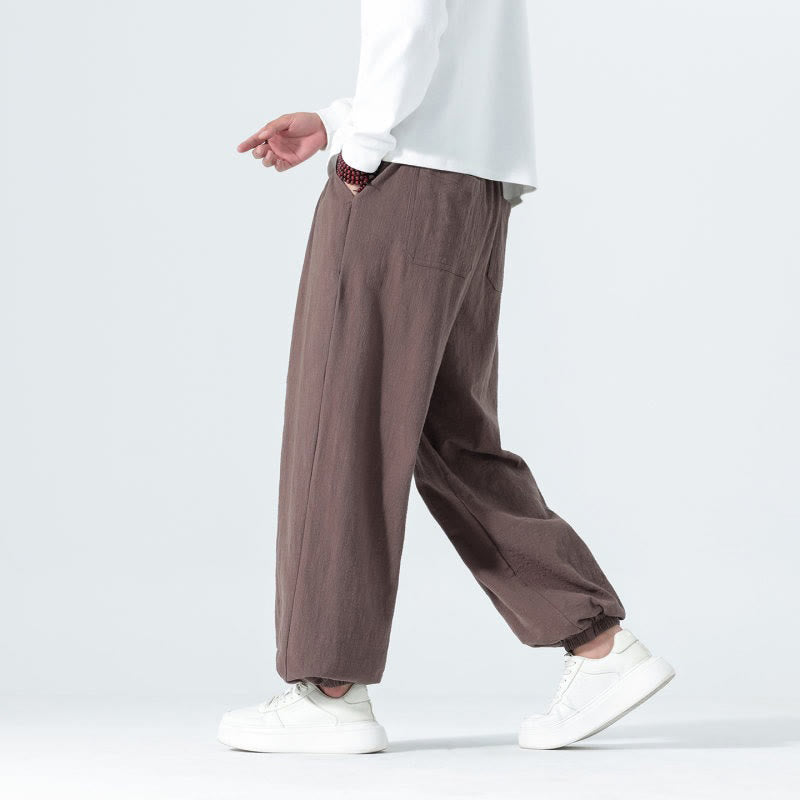 Buddha Stones Spring Summer Casual Minimalist Drawstring Solid Cotton Ankle Pants Men's Tapered Pants With Pockets - image 35
