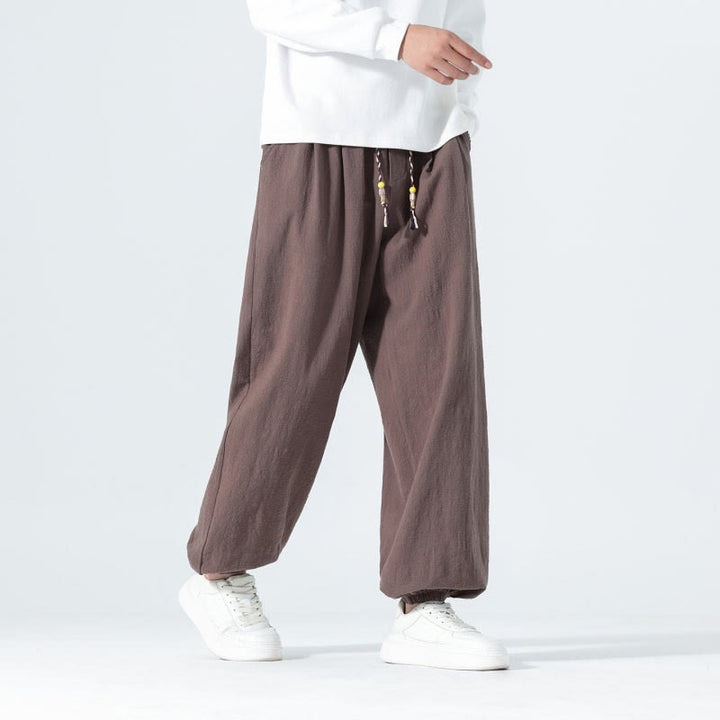 Buddha Stones Spring Summer Casual Minimalist Drawstring Solid Cotton Ankle Pants Men's Tapered Pants With Pockets - image 31