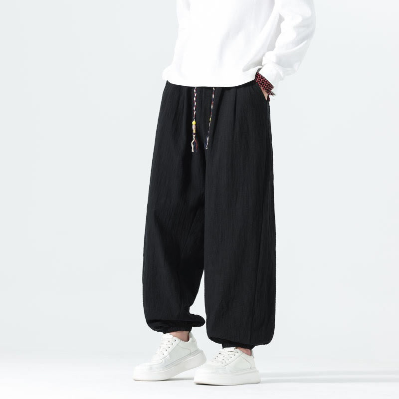 Buddha Stones Spring Summer Casual Minimalist Drawstring Solid Cotton Ankle Pants Men's Tapered Pants With Pockets - image 16