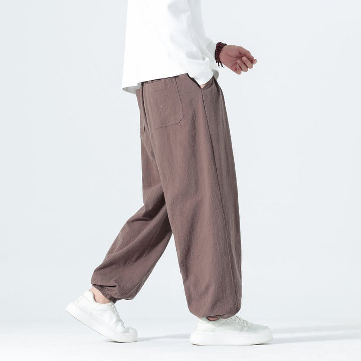 Buddha Stones Spring Summer Casual Minimalist Drawstring Solid Cotton Ankle Pants Men's Tapered Pants With Pockets - image 33