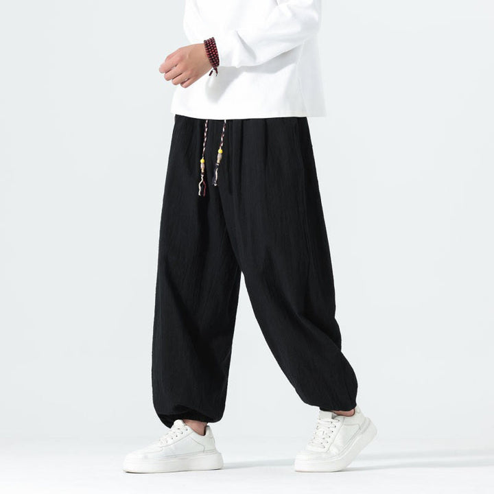 Buddha Stones Spring Summer Casual Minimalist Drawstring Solid Cotton Ankle Pants Men's Tapered Pants With Pockets - image 10