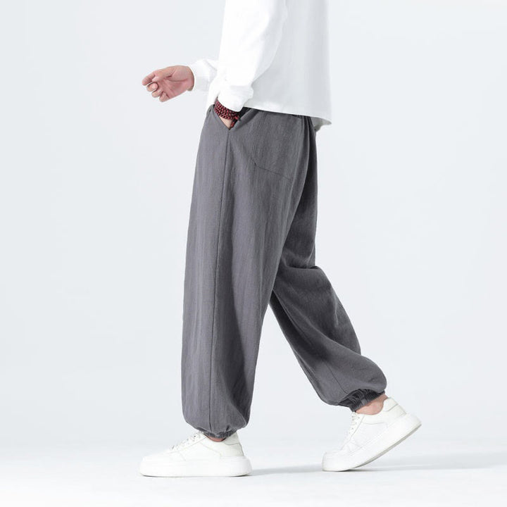 Buddha Stones Spring Summer Casual Minimalist Drawstring Solid Cotton Ankle Pants Men's Tapered Pants With Pockets - image 20
