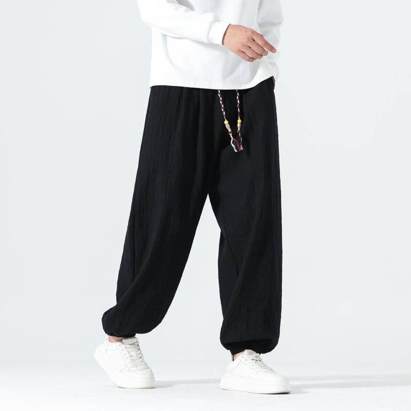 Buddha Stones Spring Summer Casual Minimalist Drawstring Solid Cotton Ankle Pants Men's Tapered Pants With Pockets - image 9