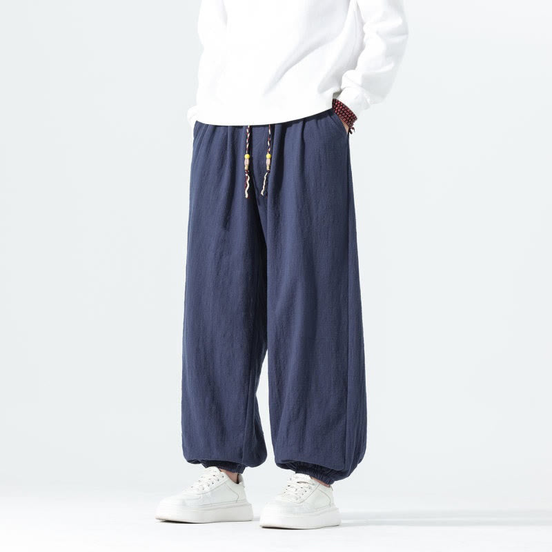 Buddha Stones Spring Summer Casual Minimalist Drawstring Solid Cotton Ankle Pants Men's Tapered Pants With Pockets - image 6