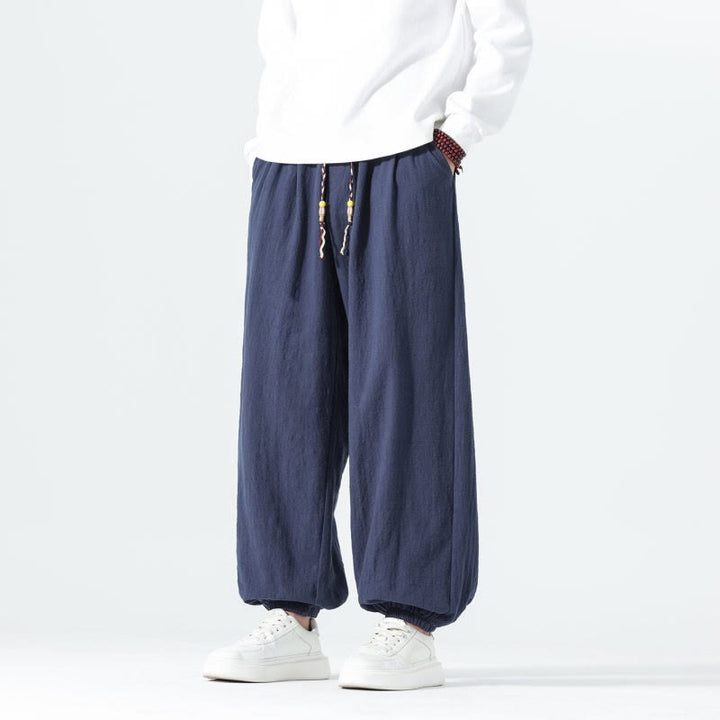Buddha Stones Spring Summer Casual Minimalist Drawstring Solid Cotton Ankle Pants Men's Tapered Pants With Pockets - image 6