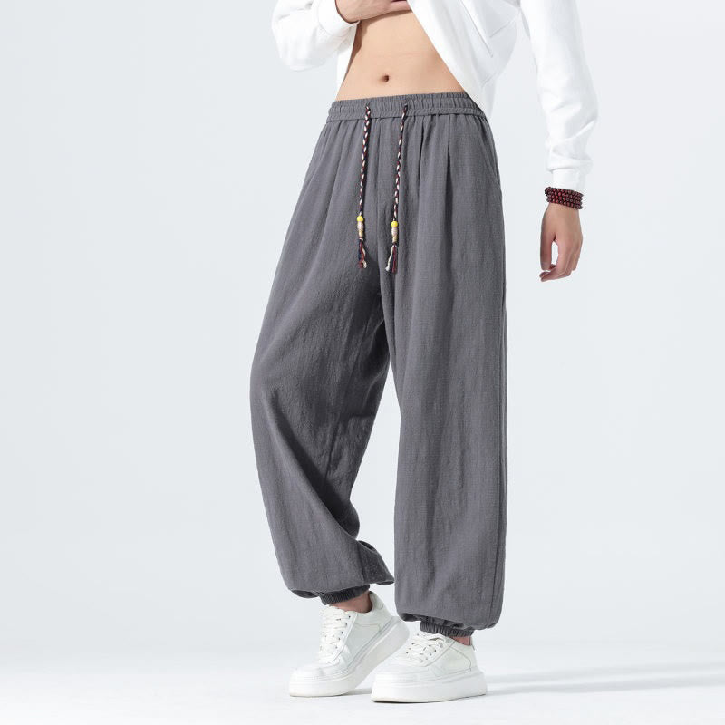 Buddha Stones Spring Summer Casual Minimalist Drawstring Solid Cotton Ankle Pants Men's Tapered Pants With Pockets - image 25