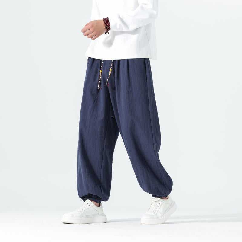 Buddha Stones Spring Summer Casual Minimalist Drawstring Solid Cotton Ankle Pants Men's Tapered Pants With Pockets - image 2