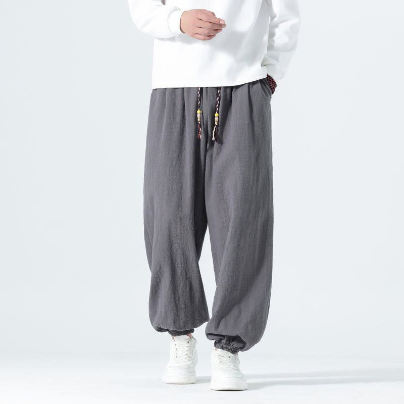 Buddha Stones Spring Summer Casual Minimalist Drawstring Solid Cotton Ankle Pants Men's Tapered Pants With Pockets - image 18