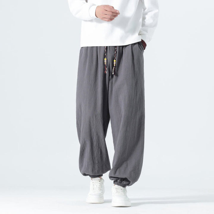 Buddha Stones Spring Summer Casual Minimalist Drawstring Solid Cotton Ankle Pants Men's Tapered Pants With Pockets - image 18